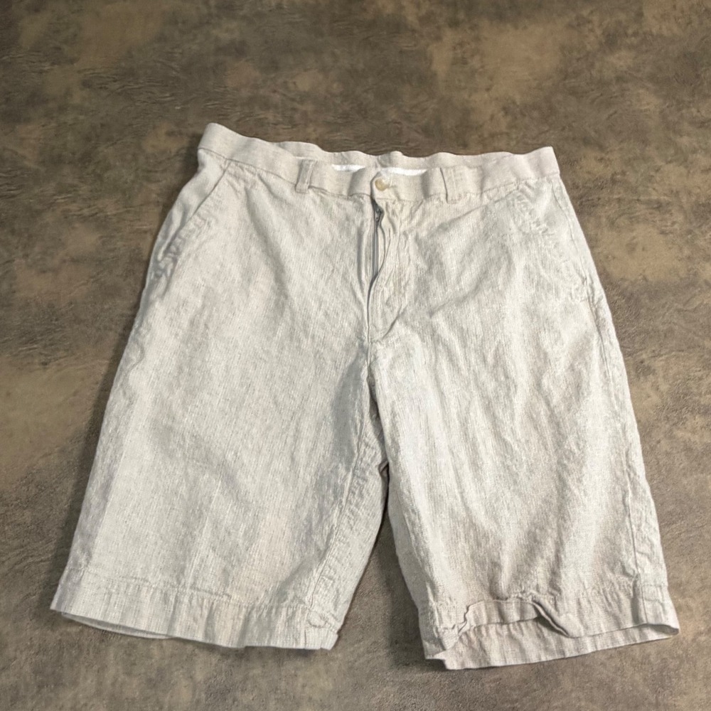 Cubavera Linen Blend Shorts Mens 36 Beige Flat Front Casual Summer 5464